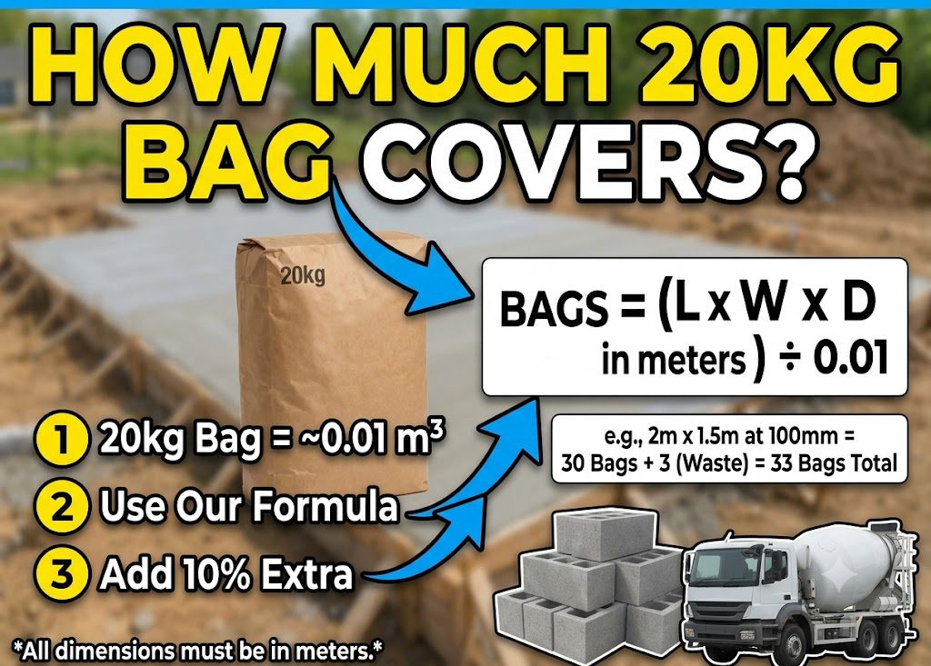 How much will a 20kg bag of concrete cover